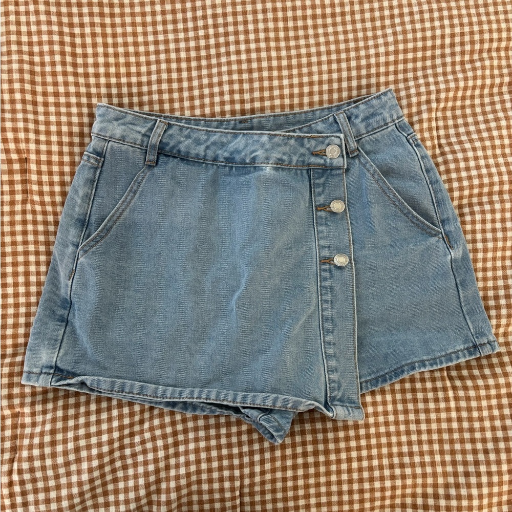 Denim Asymmetrical Button-Front Women Skort